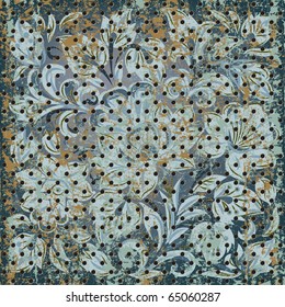 Texture of rusty metal mesh with floral ornament