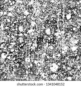 Texture of scratches, chips, cracks. Grim grunge background. Black and white pattern of scuffs. Old vintage surface. Ruined dirty wall