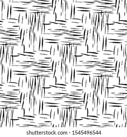 Texture scratches, weaving, old surface, brush stroke, lines seamless vector pattern. Black and white.