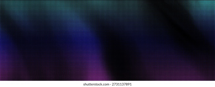 Textur Bildschirm führte mit tv rgb Punkt und lcd crt Pixel. Lichtprojektor lila mit Nahaufnahme Birne blau und Panel visuelle Wand. Makro-SMD-Hintergrund mit Gitter-Video schließen und Layout-Effekt abstrakt.