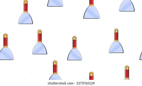Texture, seamless abstract pattern of red metal spatulas, trowels, plaster repair, construction tools on a white background. Vector.