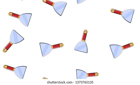 Texture, seamless abstract pattern of red metal spatulas, trowels, plaster repair, construction tools on a white background. Vector illustration.