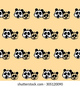 Texture seamless beige pandas painted black and white