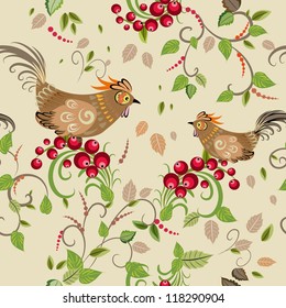 Texture seamless bird branch berry