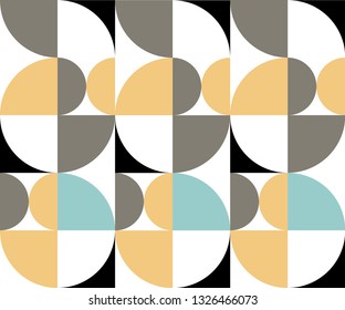 Texture seamless geometric Scandinavian pattern. Abstract of circles and semicircles brown black turquoise color on white background. Print on paper. Vector