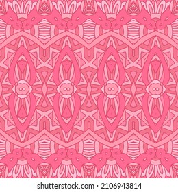 Texture seamless pattern arabesque ornaments flowers doodle. Vintage pink background.