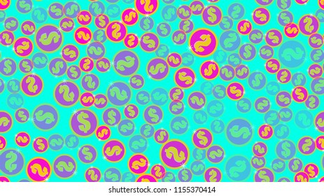 Texture seamless pattern with beautiful festive bright colored magical shiny luminous expensive luxury dollar coins with gold money. Vector illustration. The background.