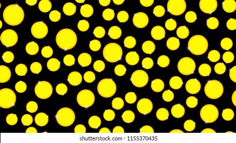 Texture seamless pattern with beautiful festive bright colored magical shiny luminous expensive luxury coins with gold money. Vector illustration. The background.