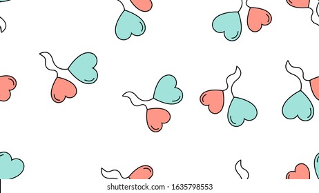 Texture seamless pattern of flat balloons in the shape of hearts, love objects for the feast of love Valentine's Day February 14 or March 8 on a white background. Vector illustration.