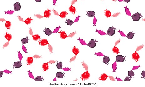 Texture seamless pattern with kissing love bright festive kind children's romantic cartoon colorful colored sea fish. The background. Vector illustration.