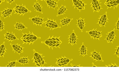 Texture seamless pattern of many colored natural flowers of hop plants for beer hops for brewing. Vector illustration.