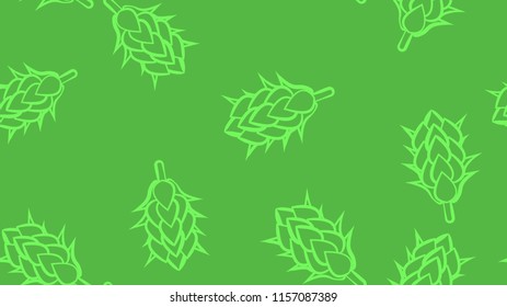 Texture seamless pattern of many colored natural flowers of hop plants for beer hops for brewing. Vector illustration.