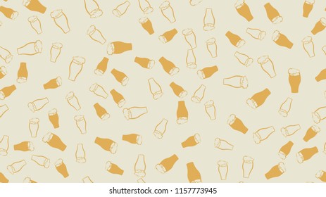 Texture seamless pattern of many colored glasses of mugs with frothy beer cold light dark lager and stout porter. Pattern for the label. The background. Vector illustration.