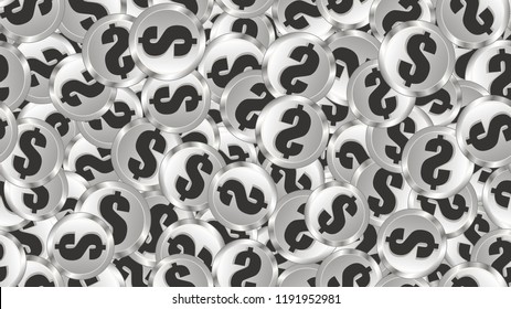 Texture seamless pattern of metal iron silver gray coins money round abstract dollars. The background. Vector illustration.