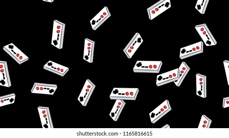 Texture seamless pattern from an old vintage retro hipster antique joystick controller for video games on a background of the 70s, 80s, 90s. The background. Vector illustration.