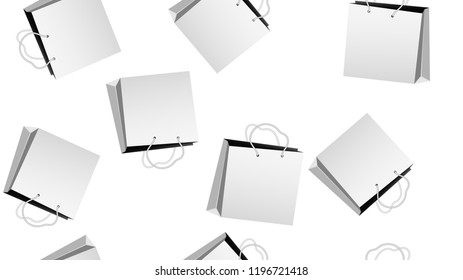 Texture, seamless pattern of paper bags with handles, shopping boxes. Poster for customer sales. Vector illustration.