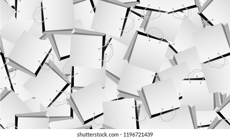 Texture, seamless pattern of paper bags with handles, shopping boxes. Poster for customer sales. Vector illustration.