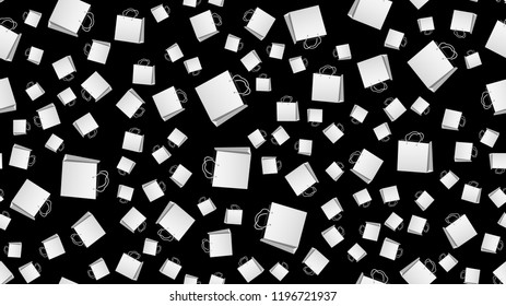 Texture, seamless pattern of paper bags with handles, shopping boxes. Poster for customer sales. Vector illustration.