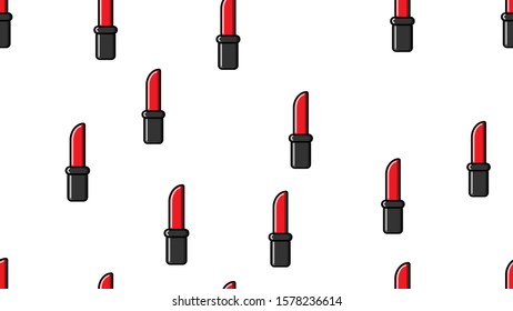 texture seamless pattern red lipstick on a white background to create a glamorous stylish look, makeup artist tool, lipstick for makeup. Bright juicy lipstick. Vector illustration.