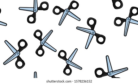 texture seamless pattern scissors on a white background for manicure, procedural scissors to remove cuticles, a set of manicurists, combined and edged manicures. Vector illustration.