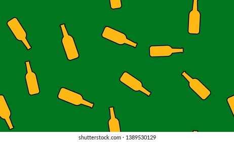 Texture seamless pattern from a set of beautiful good refreshing alcoholic drinks hops light and dark malt foam beer in bottles on a green background. Vector illustration.