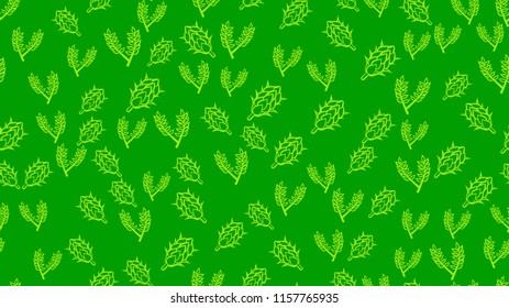 The texture is a seamless pattern of a variety of multicolored natural flowers of hops and malt for beer hops and malt ingredient for brewing. Pattern for the label. Vector illustration.