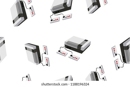 Texture, a seamless pattern of volumetric isometric video game consoles for computer and video games. The background. Vector illustration.
