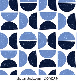 
Texture seamless scandinavian pattern. Geometric, balls in half, Stones. blue on a white background. Print on paper, vector