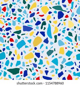 Texture seamless terrazzo flooring, abstract pattern. Colorful vector background. Bright and modern coloured mosaic of polished pebble