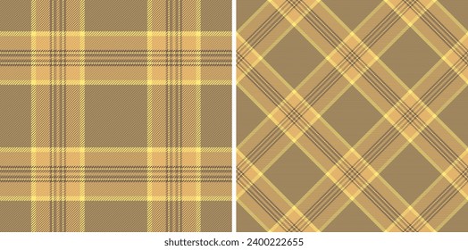 Texture seamless textile of vector tartan check with a plaid background pattern fabric. Set in gold colors for stylish wrapping options and gifts.