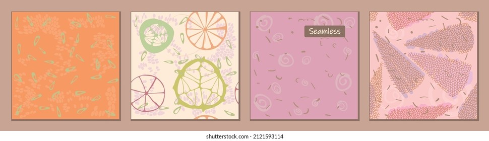 Texture set. Seamless background with citrus and exotic plants. Vector