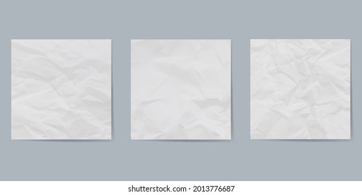 Texture of sheet of white crumpled paper. Wrinkled paper background. Vector