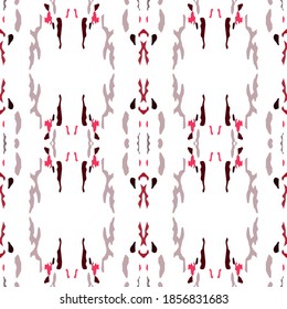 Texture, Shibori. Watercolor Staining Ornament. Tribal Art. Endless Repeat Painting.  Red Maroon Folklore Tribal Native Rug.  Ornamental Geometric Paint Tile.