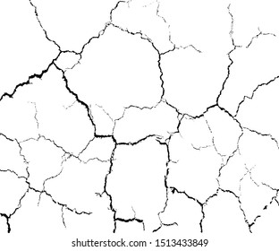 Silhouette de texture fissures noires sur le sol, sécheresse. Élément de création vectorielle sur fond flou isolé.