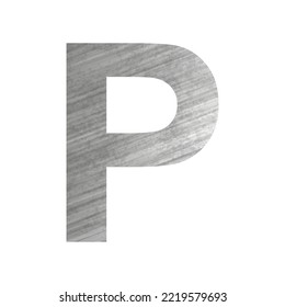 Textura de metal oxidado plateado, letra P del alfabeto inglés sobre fondo blanco - Ilustración vectorial