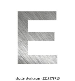 Textura de metal oxidado plateado, letra E del alfabeto inglés sobre fondo blanco - Ilustración vectorial