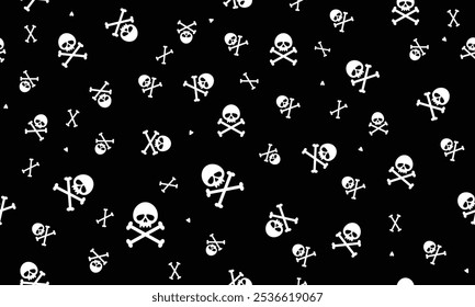 texture skull and crossbones repeated seamless pattern print white and black. skull and bones halloween background