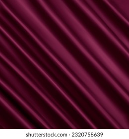 Texture of a smooth luxurious, elegant fabric in burgundy, purple, red. Purple satin or silk fabric with folds and waves