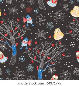 The texture of the snow trees with birds