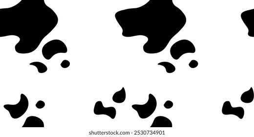 Texturfleck, Haut schwarz weiße Kuh. Trendige animalische nahtlose Muster für Mode, Verpackung, Stoff und mehr. Vektorgrafik EPS10.