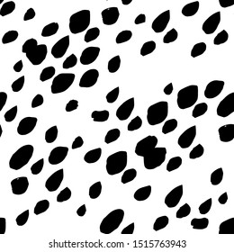 The texture of the spots, Dalmatian, leather. Seamless vector pattern. Black and white background.