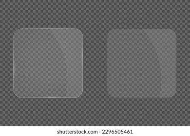 Textura de placas de vidrio cuadrado sobre fondo transparente. Efecto de resplandor sobre el vidrio para los objetos. Efecto Glare. Ilustración vectorial.