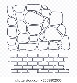 Texture of stone and brick walls. Vector outline illustration.