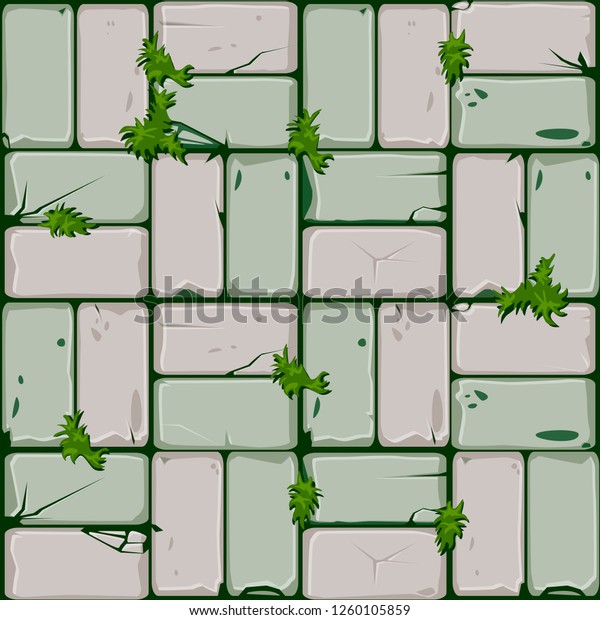 石瓦のテクスチャー シームレスな背景に石壁 草 ゲームエレメントのユーザーインターフェイスのベクターイラスト 色8 10 のベクター画像素材 ロイヤリティフリー