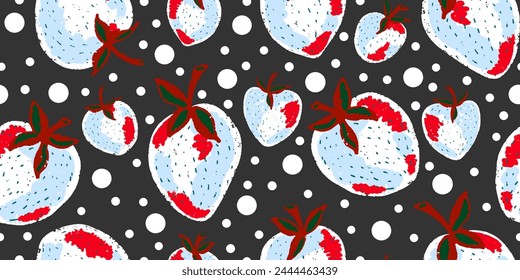 Texture of strawberries. Berry pattern. Cartoon style. Hand drawn elements. Vector seamless overlapping pattern.