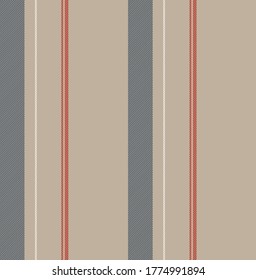 Texture stripe seamless pattern with Beige, Black, Blue and Red colors vertical parallel stripes.Vector abstract background.