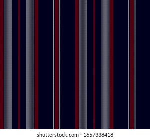 Texture stripe seamless pattern with Navy blue, red, and white colors vertical parallel stripes.Vector abstract background.