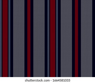 Texture stripe seamless pattern with Navy blue, red, and white colors vertical parallel stripes.Vector abstract background.