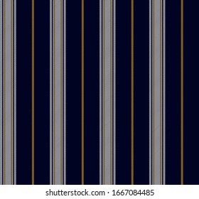 Texture stripe seamless pattern with Navy blue, Yellow and white colors vertical parallel stripes.Vector abstract background.