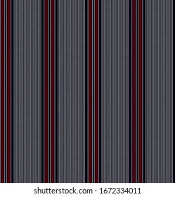 Texture stripe seamless pattern with Navy Blue, Red and white colors vertical parallel stripes.Vector abstract background.